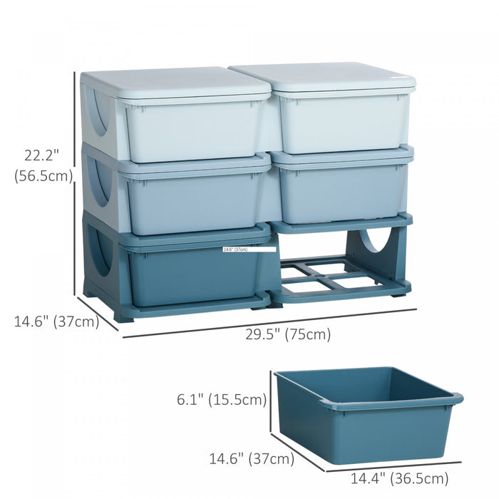 Qaba Kids Toy Storage Organizer With 6 Plastic Bins, 3 Tier Drawer Chest Utility For Kids Bedroom Nursery Kindergarten Living Room For Boys Girls Toddlers, Blue