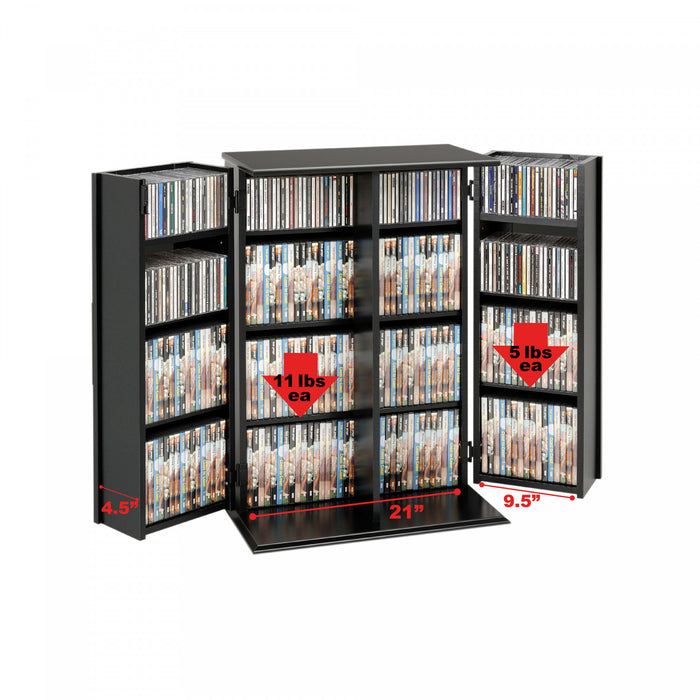 Locking Media Storage Cabinet with Shaker Doors - Black