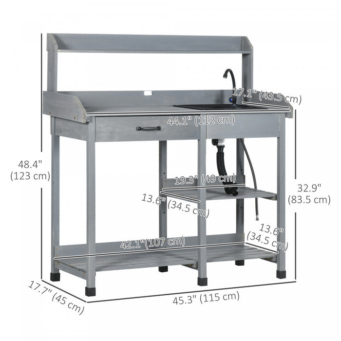Outsunny Potting Bench Table, Garden Work Bench Workstation with Drawer