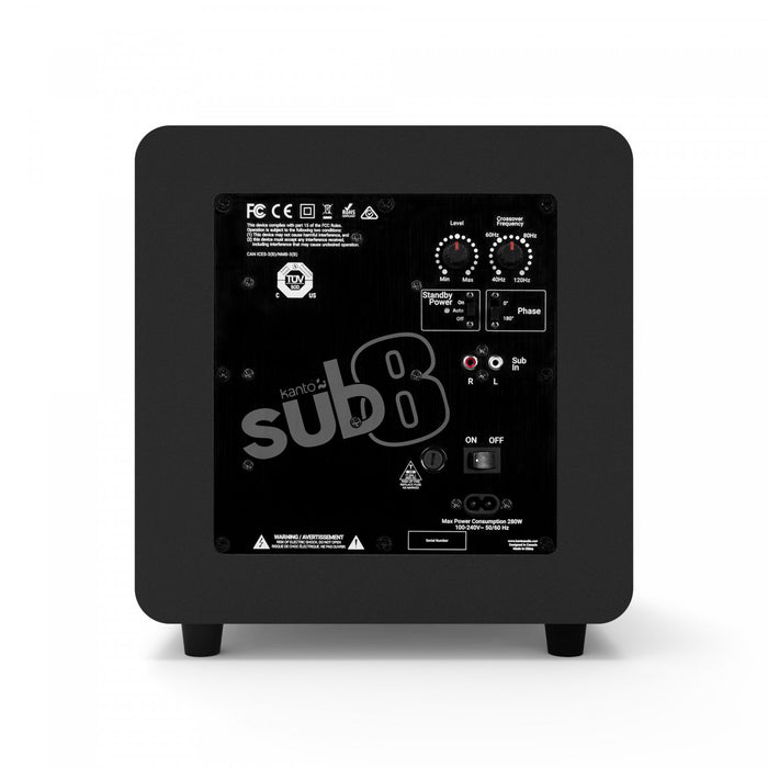 Kanto SUB8VMB 8\" 300W Sealed Powered Subwoofer, Matte Black