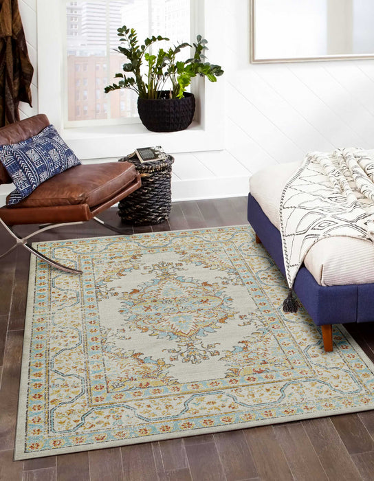 Esme Traditional 6'7\" x 9'6\" Area Rug in Ivory Indoor Area Rug