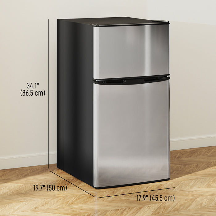 HOMCOM 3.2 Cu Ft Mini Fridge with Freezer Adjustable Shelf Reversible Doors