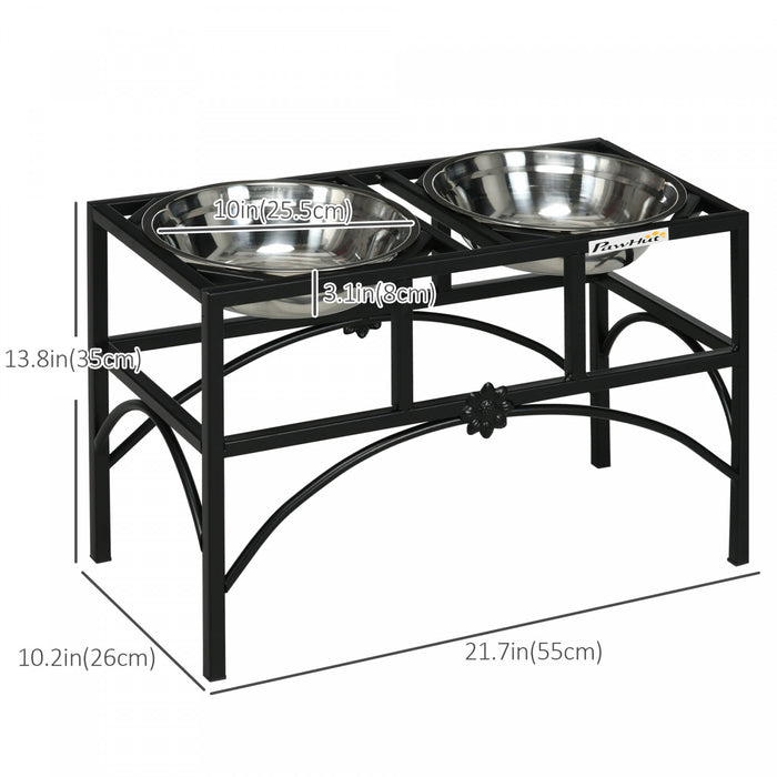 Pawhut Feeding Station With Sleek And Heavy-duty Materials, Dog Food Stand For Medium Sized Dogs, Stainless Steel Elevated Dog Bowls Built To Stay Put In Frame, Black