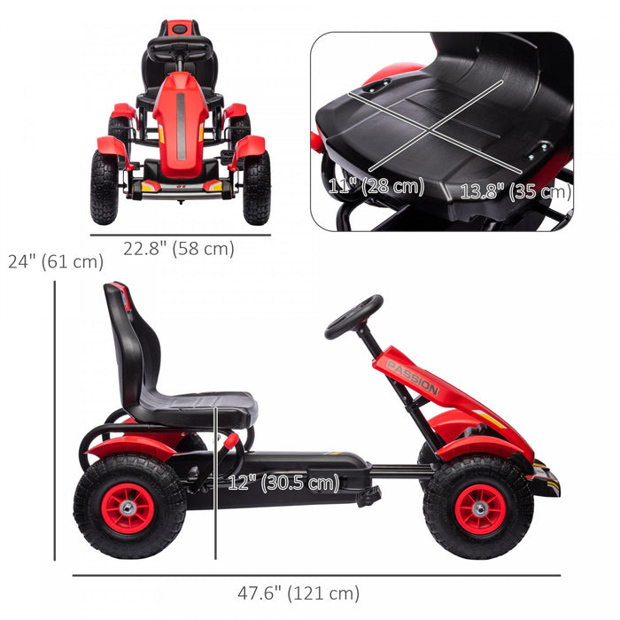 Aosom Pedal Go Kart For Kids, Pedal Car With Adjustable Bucket, Handbrake, 4 Rubber Wheels Powered Ride, Indoor Foot Racer, Aged 5-12 Years Old, Red