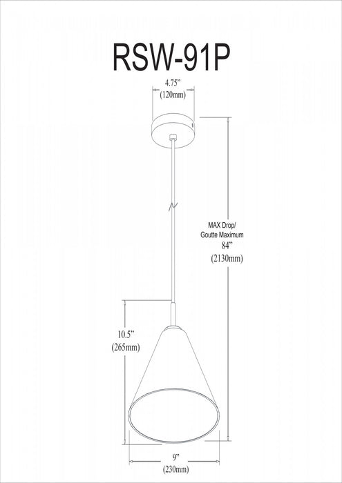 Dainolite Roswell 1 Light Pendant Large Matte Black Clear Glass Lamp