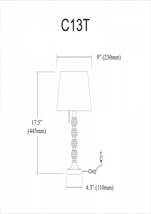 Dainolite Crystal 1 Light Table Lamp Crystal Ball Short Polished Chrome White Shade