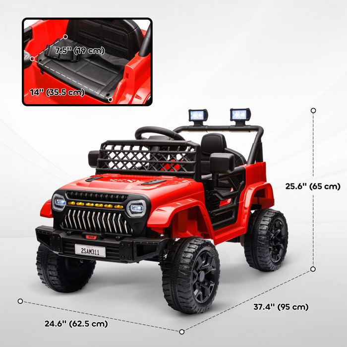 Qaba 12v Powered Ride-On Truck Car, Electric Car For Kids With Remote Control, Openable Doors, Spring Suspension, 3 Speeds, Usb Music Horn, Led Headlights, Red