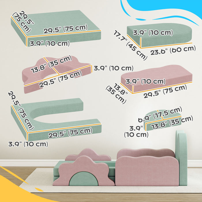 Qaba 12pcs Modular Kids Play Couch, Climbing Toys For Toddlers, Foam Climbing Blocks With Ball Pit (balls Not Included), Indoor Climb And Crawl Activity Play Set, Green