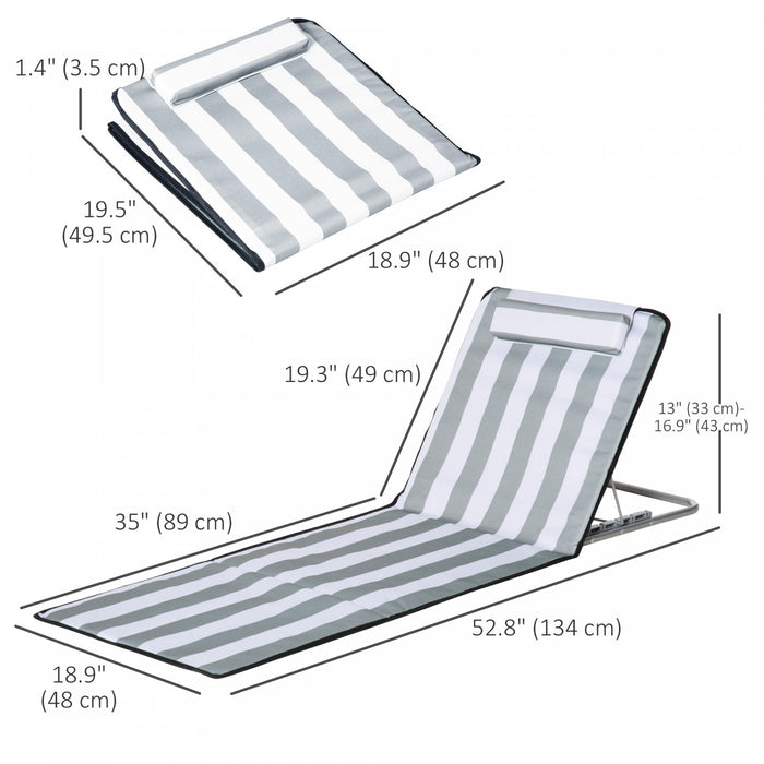 Outsunny 2 Pcs Folding Beach Lounge Chair W/ Pillow, Light Grey