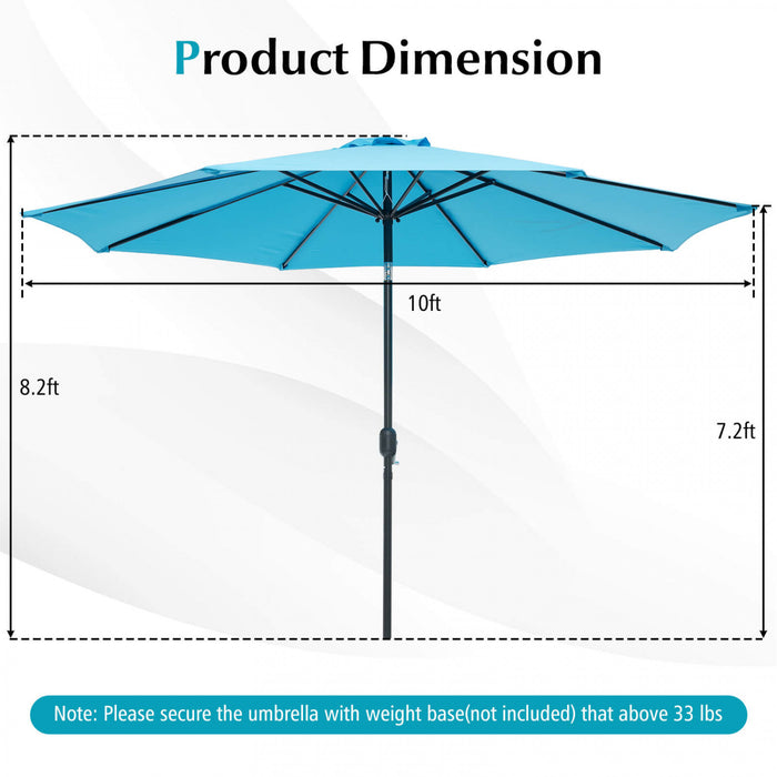 Costway 10Ft Outdoor Market Patio Table Umbrella Push Button Tilt Crank Lift Blue