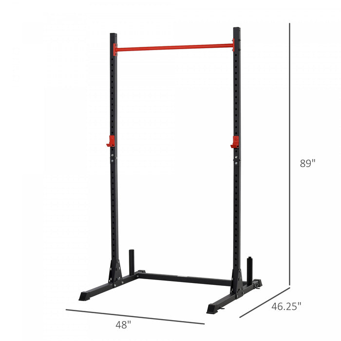 Soozier Adjustable Barbell Power Rack Squat Stand Strength Training Fitness Pull Up Weight Cage Home Gym Black
