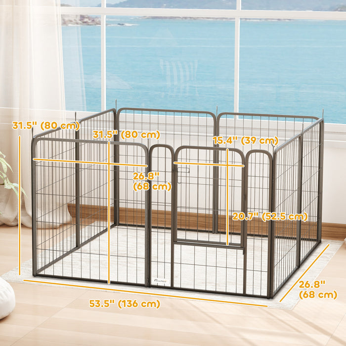 PawHut 8 Panels Dog Playpen, Portable Heavy Duty Pet Fence with Door & Strap, 31.5\"H, for Indoor Outdoor Backyard Garden, Foldable Puppy Pet Pen for Medium Dogs