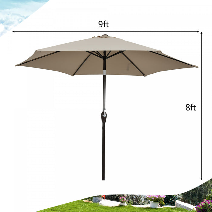 Costway 9Ft Outdoor Market Patio Table Umbrella Push Button Tilt Crank Lift Tan
