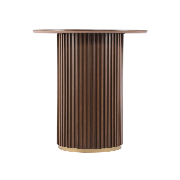 Voss Modern Round Dining Table with Ash Veneer Tabletop & Metal Base, Brown