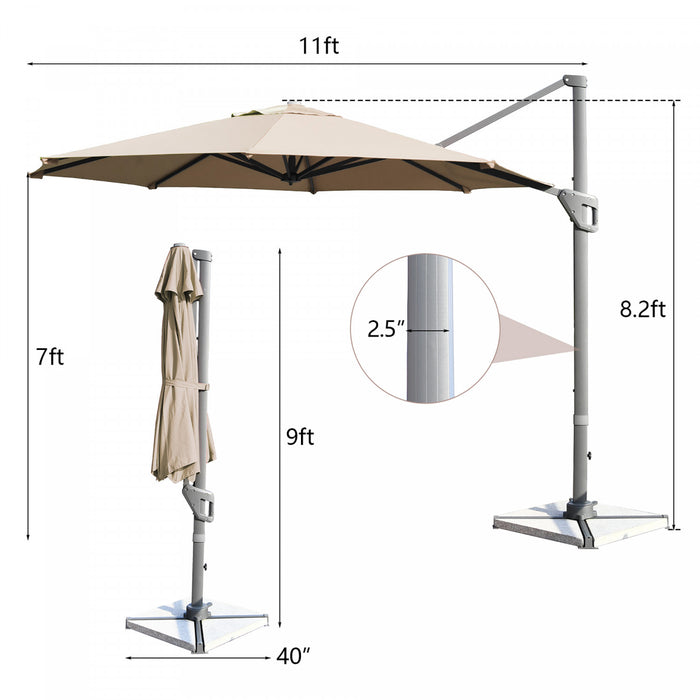 Costway 11ft Patio Offset Umbrella Cantilever Rotation Aluminum Tilt Cross Base Coffee