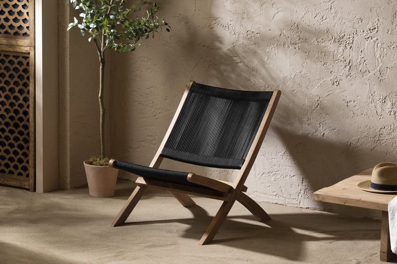 Agave Wood Rope Lounge Chair – Black/Natural