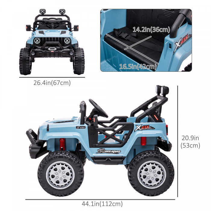 Aosom 12v Kids Ride-on Truck With Remote Control, Battery-operated Kids Car With LED Lights, Electric Ride On Toy With Spring Suspension, Music, Horn, 3 Speeds, Blue