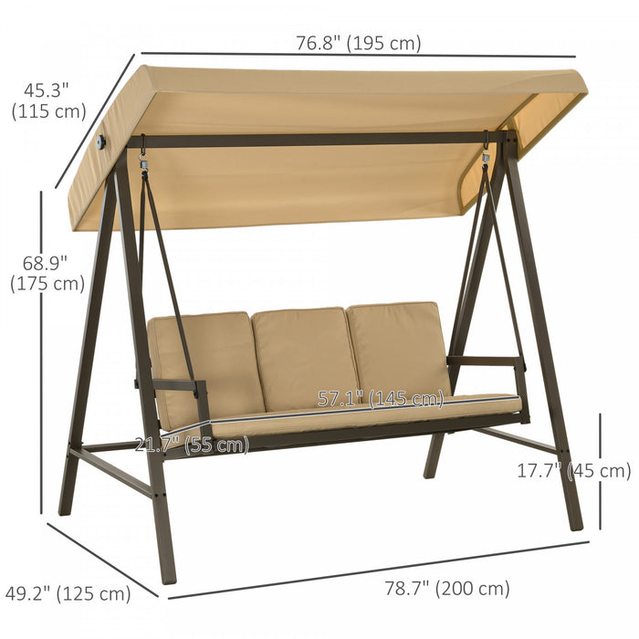Outsunny 3 Seater Patio Swing Chair, Outdoor Swing Seat, Beige