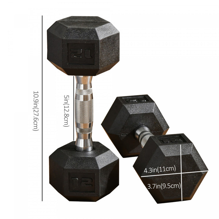 Soozier 2 x 12lbs Rubber Dumbbells Weight Set, Dumbbell Hand Weight for Body Fitness Training