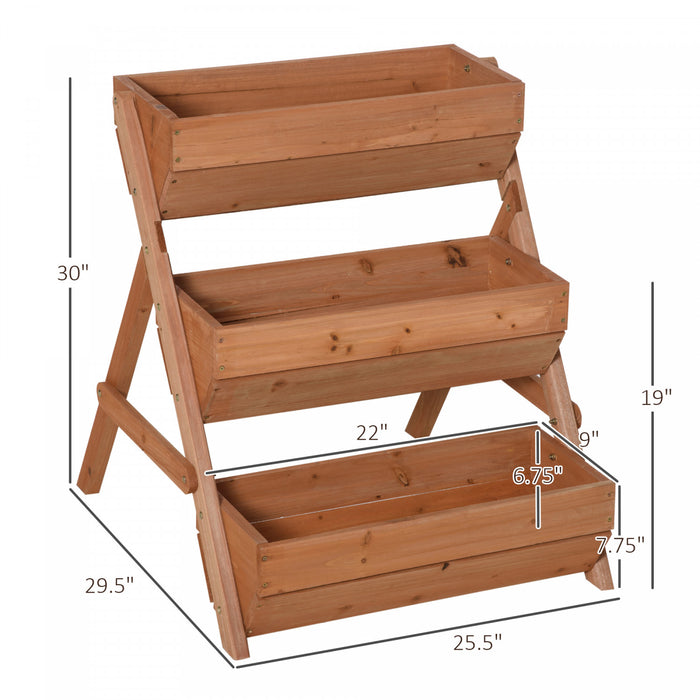 Outsunny 3 Tier Raised Garden Bed Vertical Wooden Elevated Planter Box Kit For Flowers, Vegetables, Herbs, 26\" X 30\" X 30\", Brown