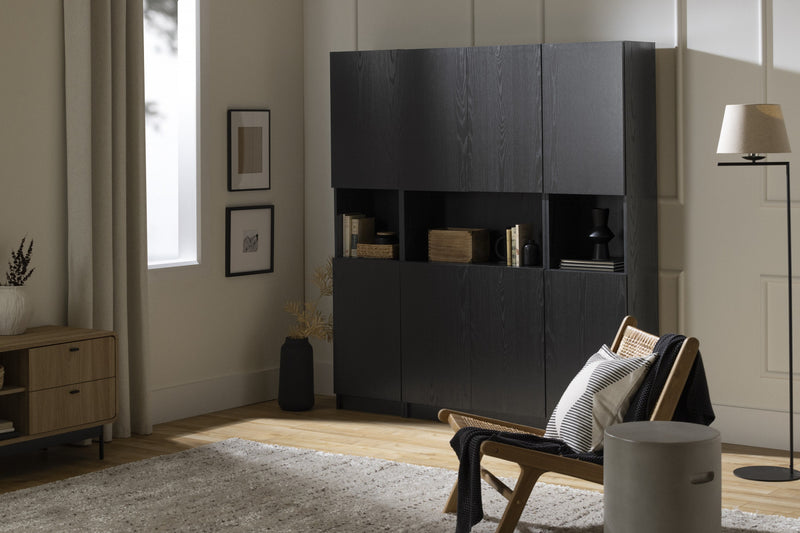 Liora 2-door Narrow Bookcase - Black Oak 