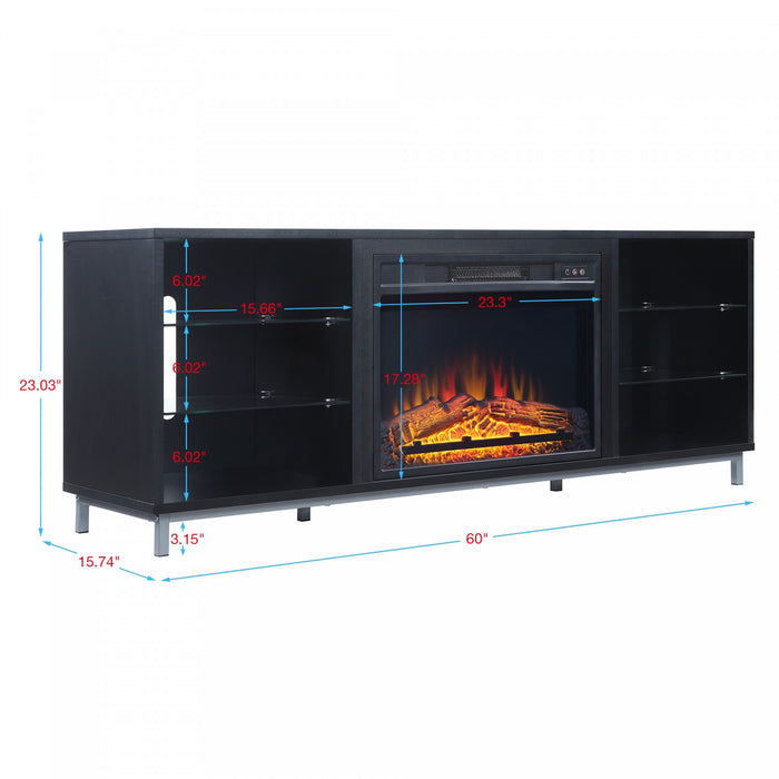 Brighton Modern 2-Piece Electric Fireplace in Black and Onyx