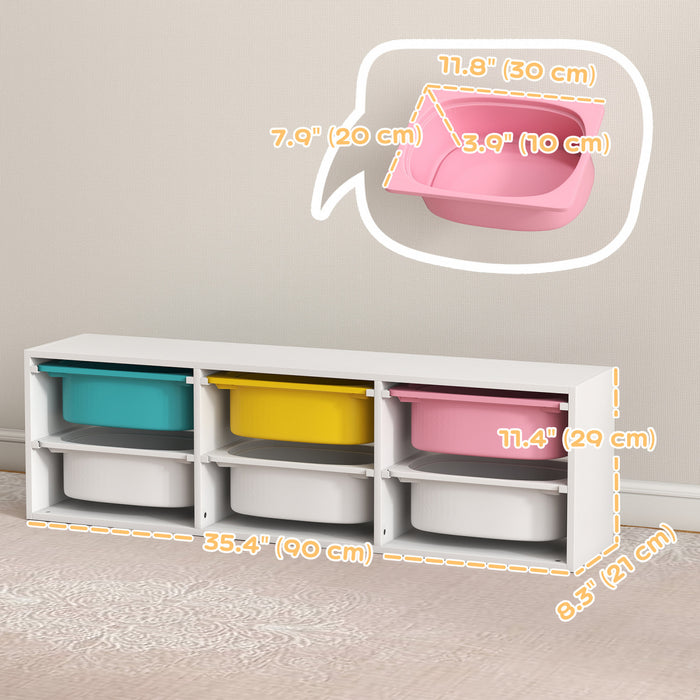 Qaba Kids Toy Storage Organizer with 6 Removable Plastic Bins, 2 Tiers Toy Box Sorting Books and Play Items, Montessori Shelf for Boys, Girls, Bedroom, Nursery, Playroom