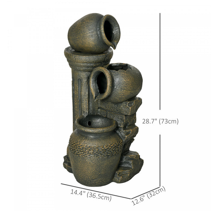 Outsunny 3-tier Outdoor Water Fountain With Adjustable Flow, Wine Jar Look