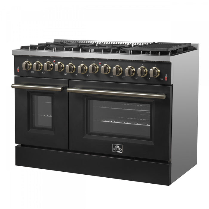 Forno Galiano 48\" Dual Fuel Range, Black, 6.58 cu. ft. double ovens -FFSGS6156-48BLK