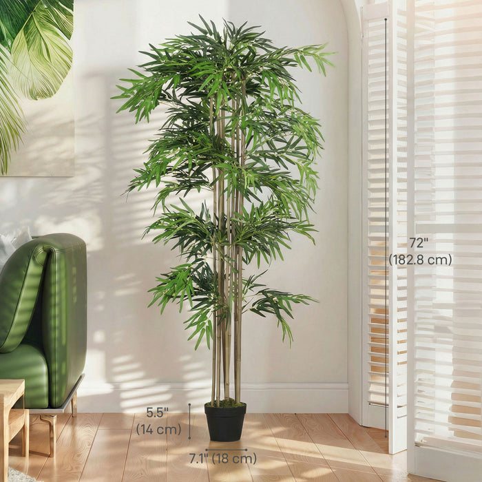 Outsunny 6FT Artificial Bamboo Tree in Pot with 1530 Leaves, Green