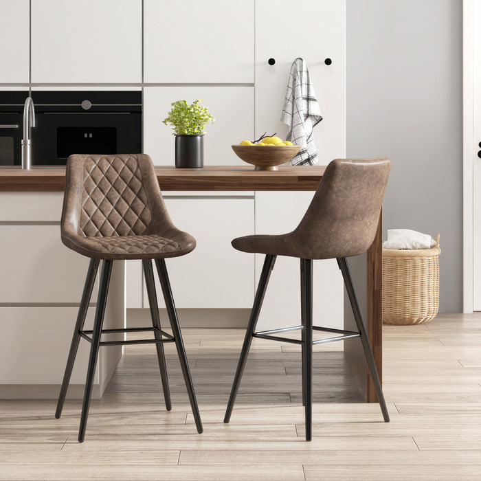 HOMCOM Bar Stools Set of 2, Counter Height, 27.25\" Kitchen Stools, Brown