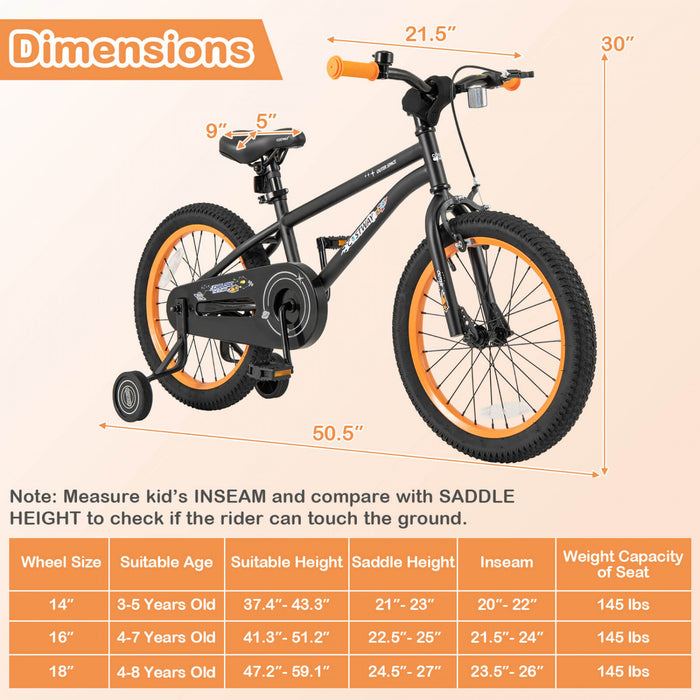 Costway 18-inch Kid's Bike For 4-8 Years Old With Adjustable Saddle & Anti-slip Handlebar Black