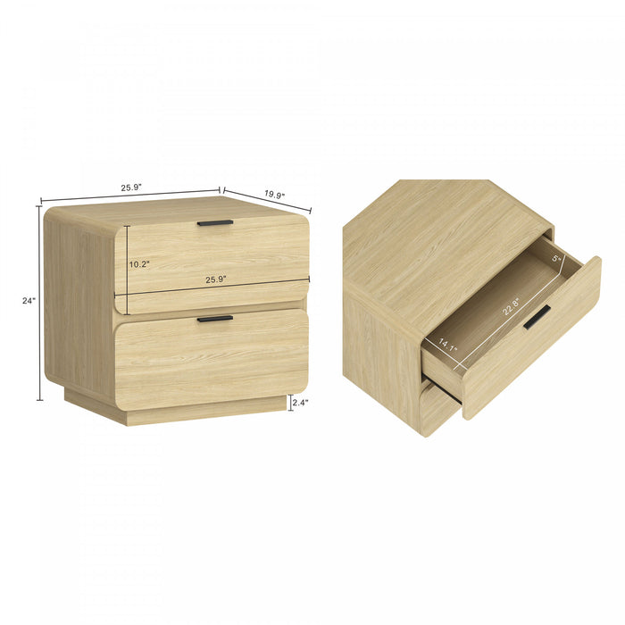 Chrystie Contemporary Modern 26\" Nightstand in Natural (2-Drawer) - Set of 2