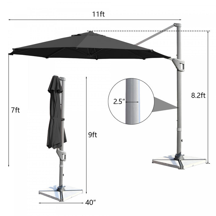 Costway 11ft Patio Offset Umbrella Cantilever Rotation Aluminum Tilt Cross Base Gray