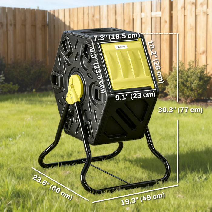 Outsunny 17 Gallon Compost Bin, Rotating Composter, Compost Tumbler with 24 Ventilation Openings and Steel Legs, Yellow