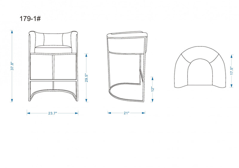 Cosmopolitan Mid-Century Modern Metal Upholstered Barstool in Graphite - Set of 2 Bar Stool