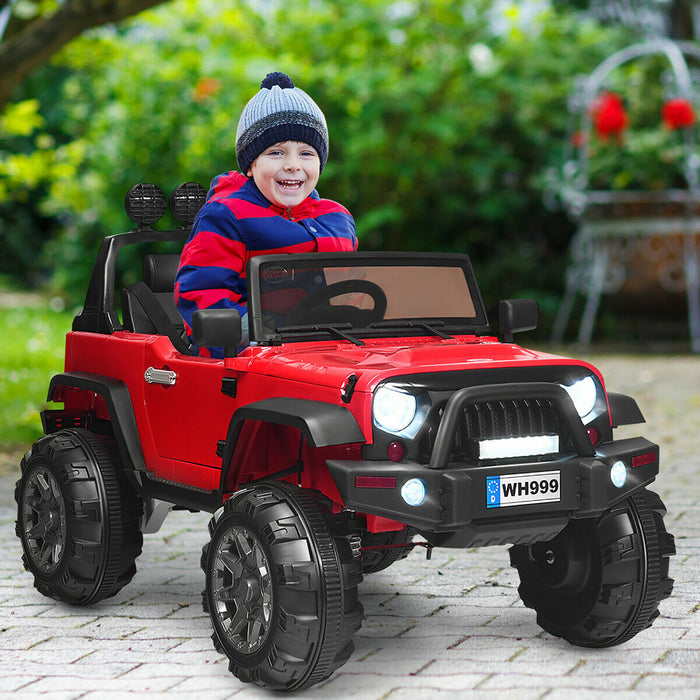 Costway 12v Kids Ride On Truck Rc Car W/ Led Lights Music Trunk Red