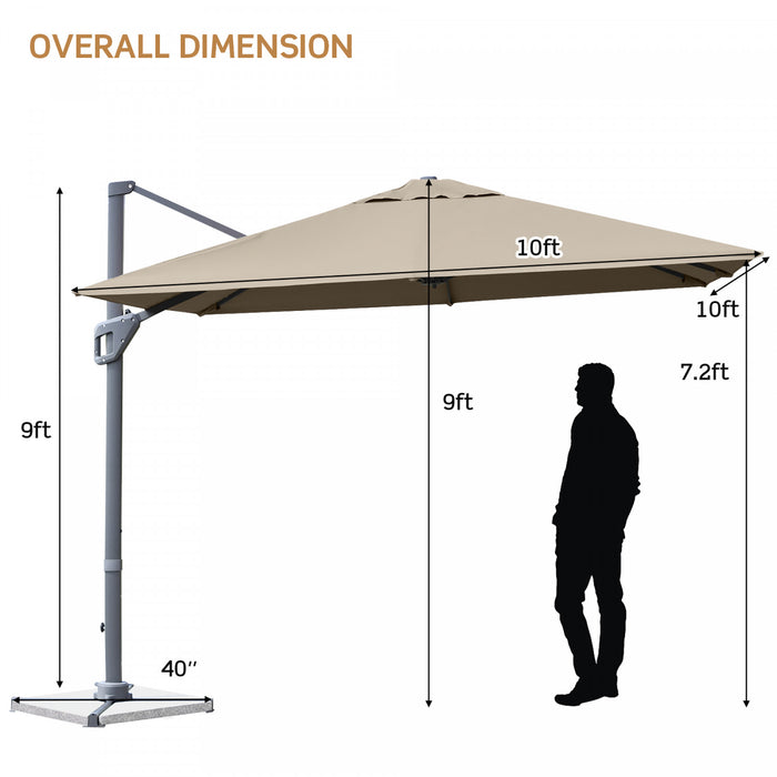 Costway 10x10 ft Patio Offset Cantilever Umbrella Aluminum 360° Rotation Tilt Coffee