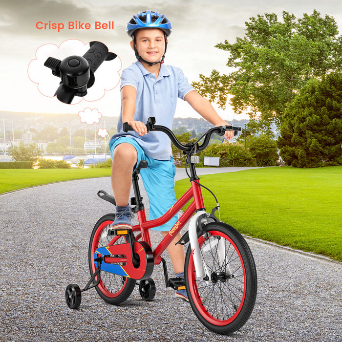 Costway 18\" Kid's Bike With Removable Training Wheels & Basket For 4-8 Years Old Red