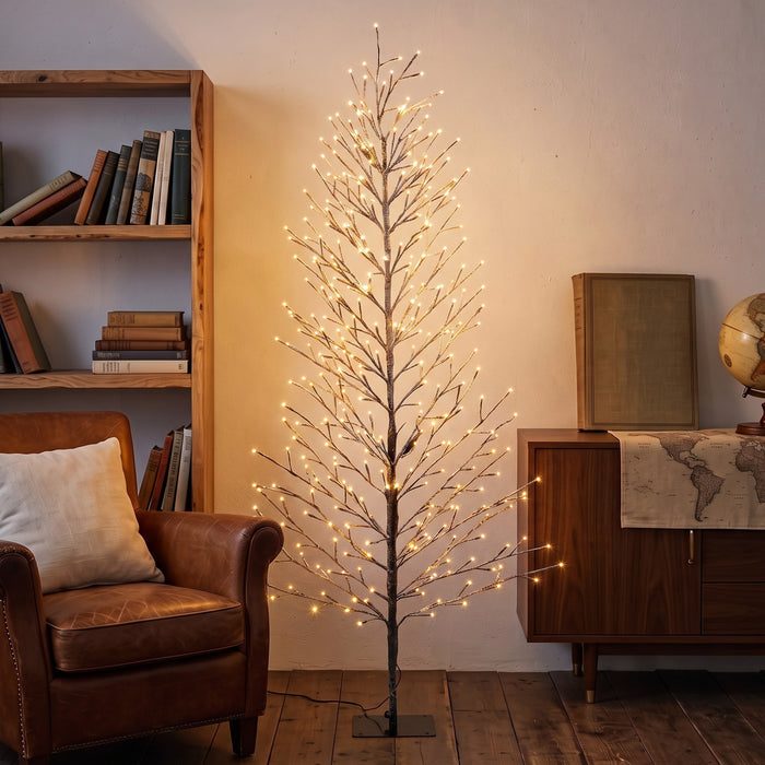 HOMCOM 6FT Lighted Snow-Flocked Twig Tree with Fairy Lights 328 LED