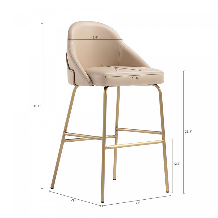 Gracie Modern Metal Upholstered Barstool in Tan and Gold - Set of 3