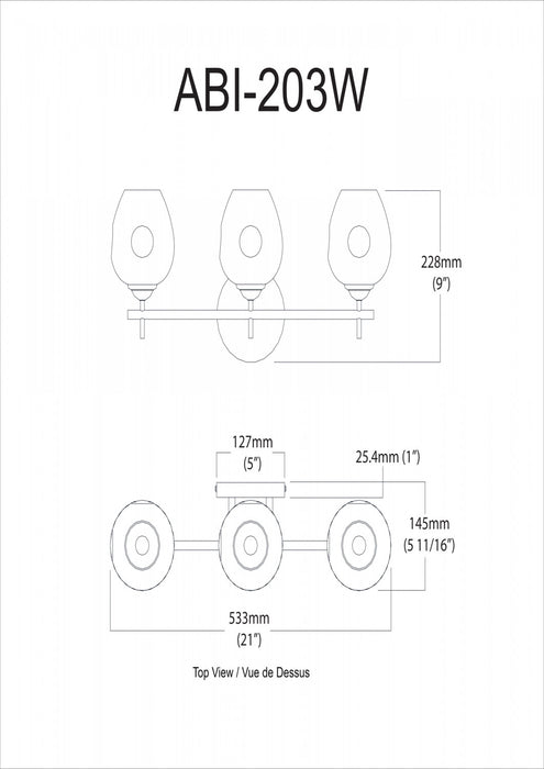 Dainolite Abii 3 Light Vanity Light Polished Chrome Finish Clear Glass Lamp