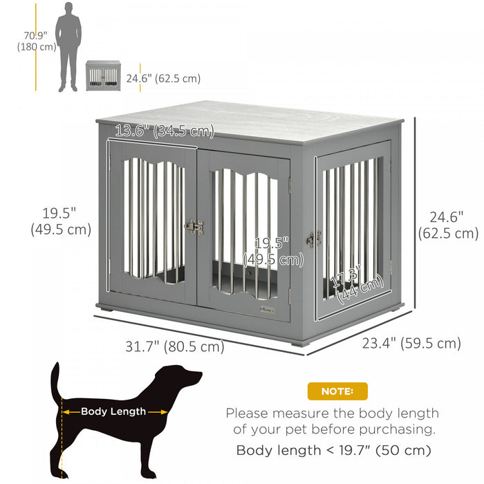 Pawhut Dog Crate Furniture, 32\" Dog Kennel Side End Table With Three Doors, Locks, Dog Cage For Indoor Use, For Small Medium Dogs, Grey