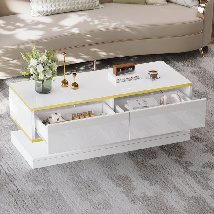 James Coffee Table with 2 Drawers Gold,White