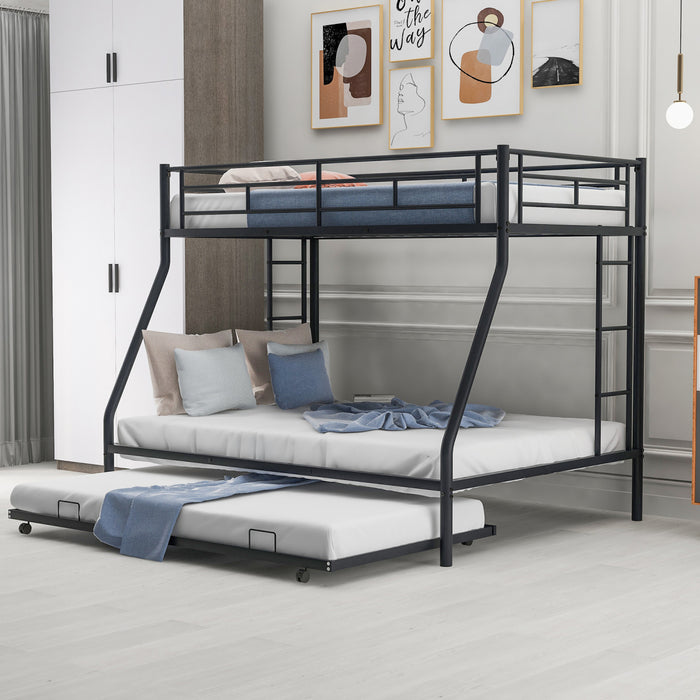 Jeremy Twin Over Full Space-saving Metal Bunk Bed With Trundle, Dual Ladders, Black