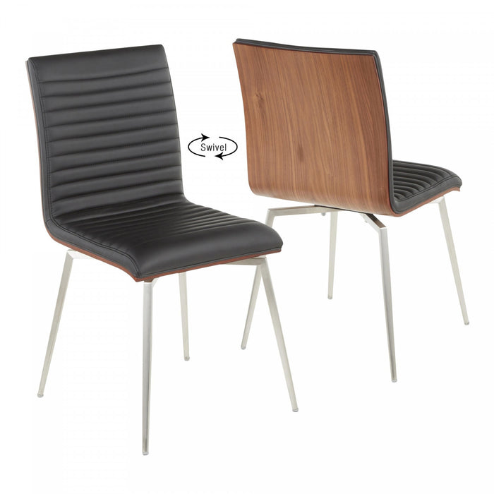 LumiSource Mason Black Faux Leather Contemporary Dining Accent Chair with Swivel - Set of 2