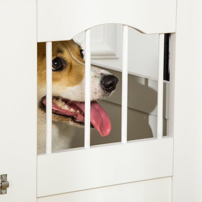 Pawhut 29.5\" Wooden Dog Cage With Windows, End Table Furniture Style, Modern Pet Kennel With Lockable Doors Elevated Base For Small And Medium-sized Dogs, White