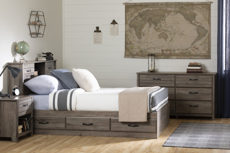 Ulysses Bookcase Headboard with Storage and Sliding Doors Fall Oak - South Shore