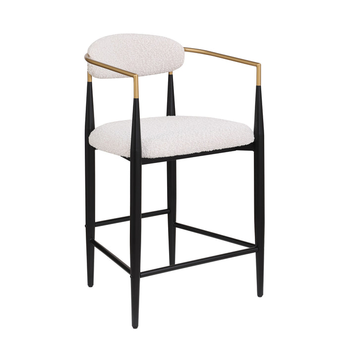 Tammy Counter-height Stool Set Of 2 With Boucle Fabric & Gold Accent - White