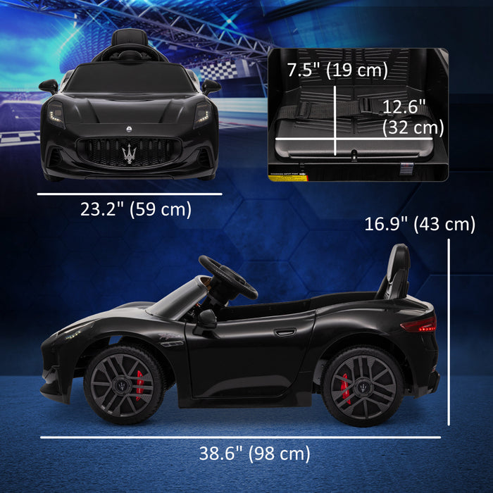 Qaba 12v Electric Car For Kids, Maserati Gran Turismo Licensed Battery Powered Ride-On Kids Car With Remote Control, Soft Start, Led Lights, Music, Horn, Mp3, Kids Ride On Car, Black
